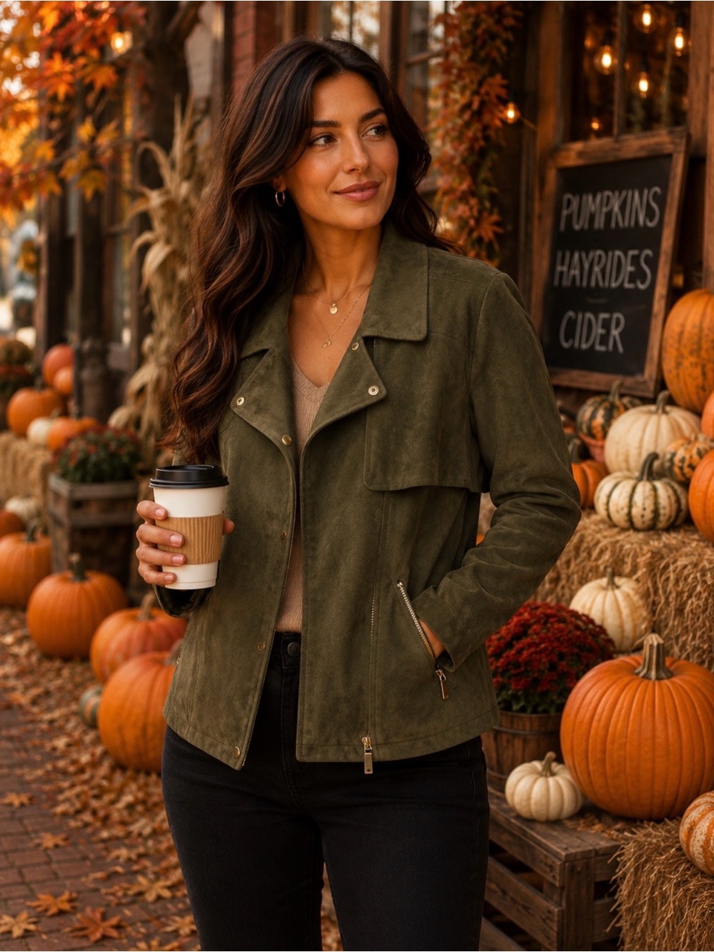 Chico's Jacket MOTO Olive Green Faux Suede Jacket Chico’s size 2 **NWT**